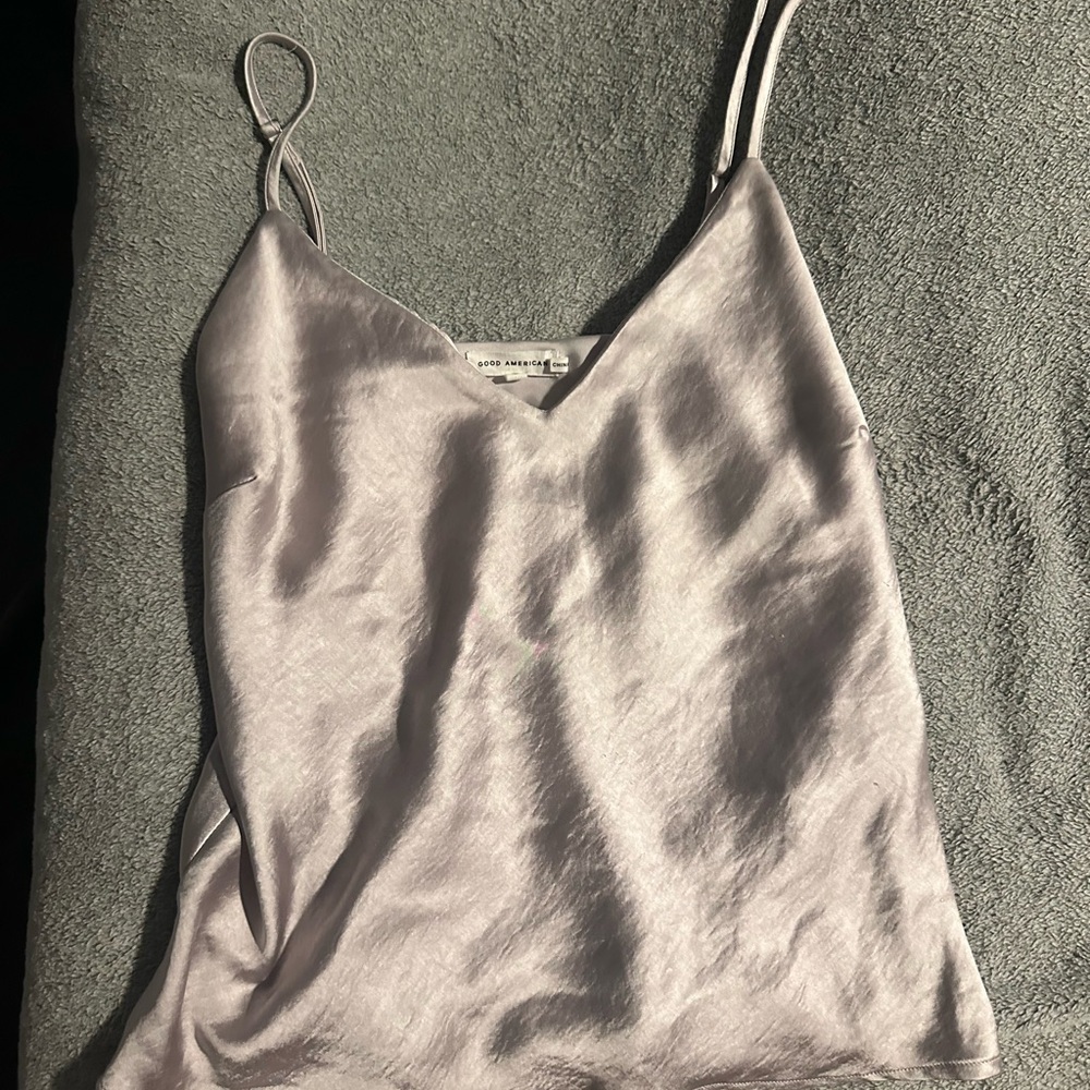 Good American Shimmering Silver Cami Top